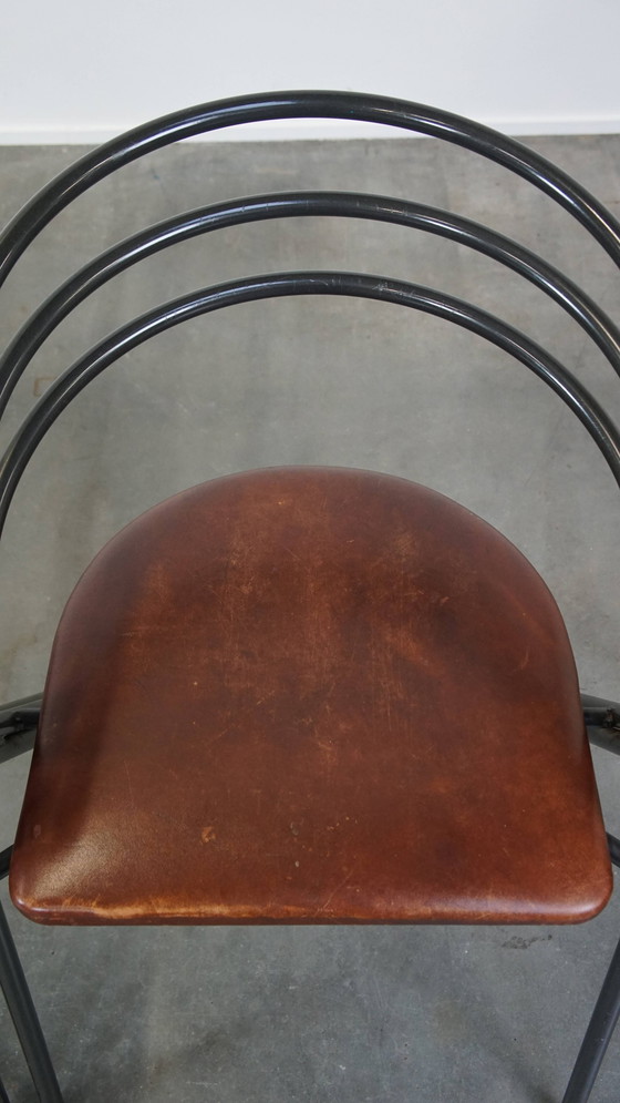 Image 1 of 4 X Chaise de salle à manger design avec assise en cuir et structure en métal