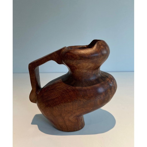 Pichet vintage brutaliste en bois sculpté, 1950
