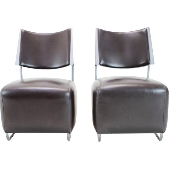 Image 1 of Paire de fauteuils vintage "Oskar" en cuir et métal par Harri Korho pour Inno, Finlande 1990