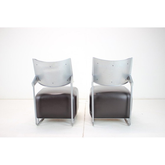 Image 1 of Paire de fauteuils vintage "Oskar" en cuir et métal par Harri Korho pour Inno, Finlande 1990