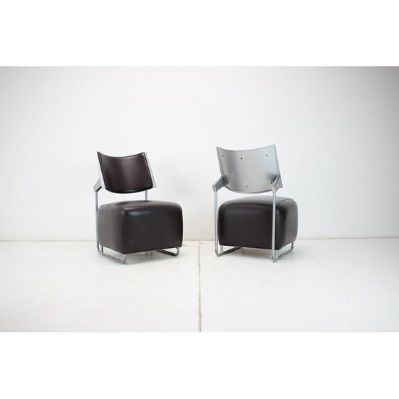 Image 1 of Paire de fauteuils vintage "Oskar" en cuir et métal par Harri Korho pour Inno, Finlande 1990