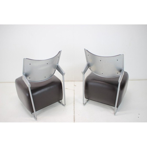 Image 1 of Paire de fauteuils vintage "Oskar" en cuir et métal par Harri Korho pour Inno, Finlande 1990