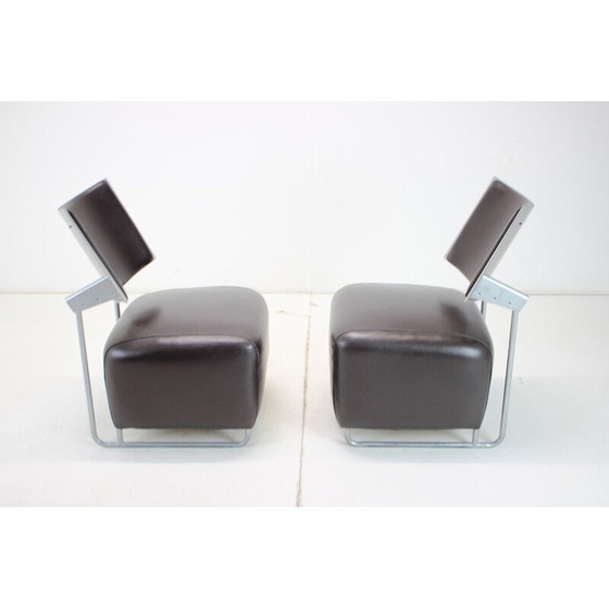 Image 1 of Paire de fauteuils vintage "Oskar" en cuir et métal par Harri Korho pour Inno, Finlande 1990