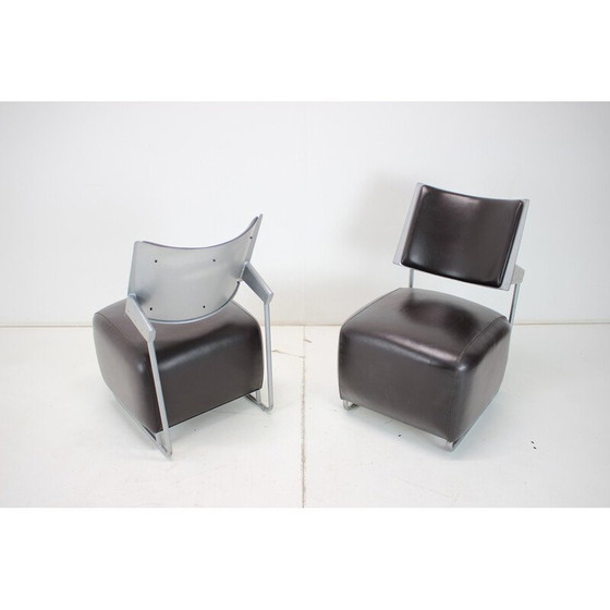 Image 1 of Paire de fauteuils vintage "Oskar" en cuir et métal par Harri Korho pour Inno, Finlande 1990