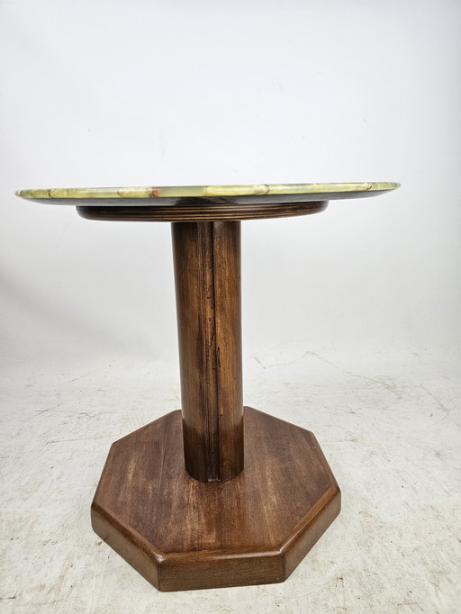 Table d'appoint italienne ronde en marqueterie d'onyx