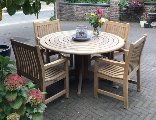 Ensemble de jardin en teck Table de jardin Alexander Rose +4 chaises de jardin en teck Westminster