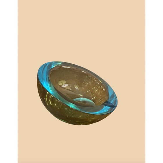 Image 1 of Pochette demi-sphère vintage en verre de Murano vert et bleu par Flavio Poli, 1960