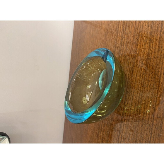 Image 1 of Pochette demi-sphère vintage en verre de Murano vert et bleu par Flavio Poli, 1960