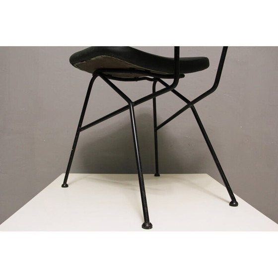 Image 1 of Chaise Cocorita noire en simili cuir et acier par Gastone Rinaldi pour Velca - années 1950