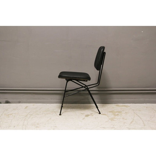 Chaise Cocorita noire en simili cuir et acier par Gastone Rinaldi pour Velca - années 1950