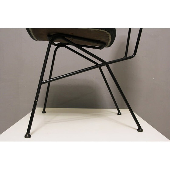 Image 1 of Chaise Cocorita noire en simili cuir et acier par Gastone Rinaldi pour Velca - années 1950