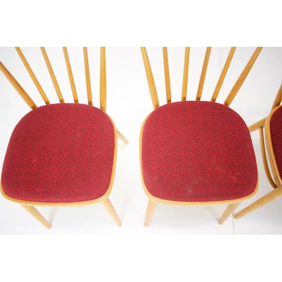 Image 1 of Ensemble de 4 chaises de salle à manger vintage en bois et tissu par Tatra Pravenec, Tchécoslovaquie 1970