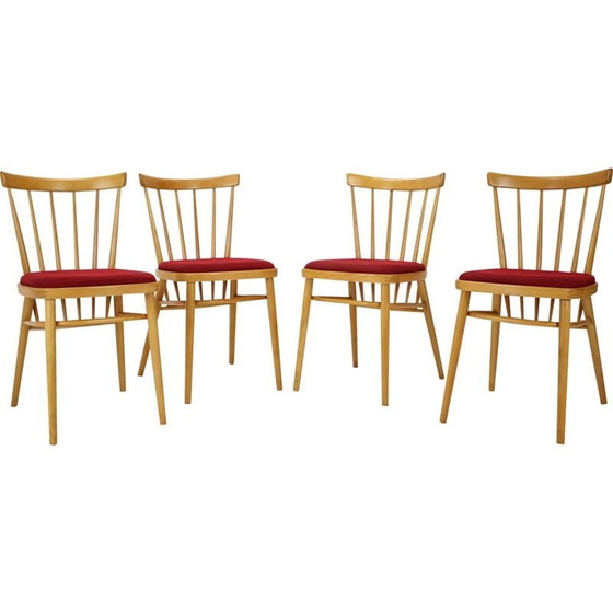 Image 1 of Ensemble de 4 chaises de salle à manger vintage en bois et tissu par Tatra Pravenec, Tchécoslovaquie 1970