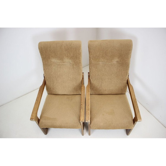 Image 1 of Paire de fauteuils vintage en bois et tapisserie, Tchécoslovaquie 1990