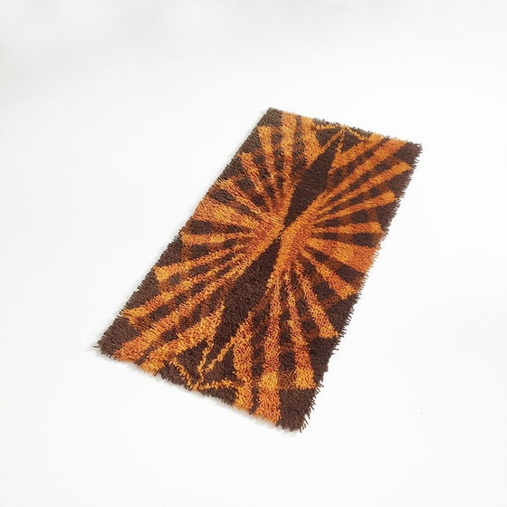 Image 1 of Tapis scandinave en laine mélangée orange et marron - années 1970