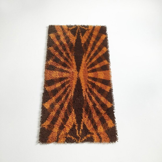 Image 1 of Tapis scandinave en laine mélangée orange et marron - années 1970