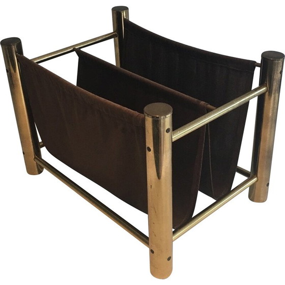 Image 1 of Porte-revues vintage en métal doré et tissu, France 1970