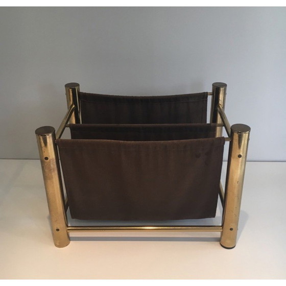 Image 1 of Porte-revues vintage en métal doré et tissu, France 1970
