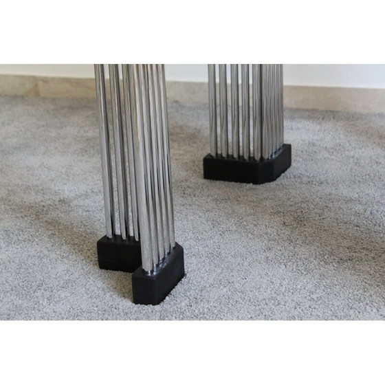 Image 1 of Table vintage en tige chromée et verre fumé, Italie 1970