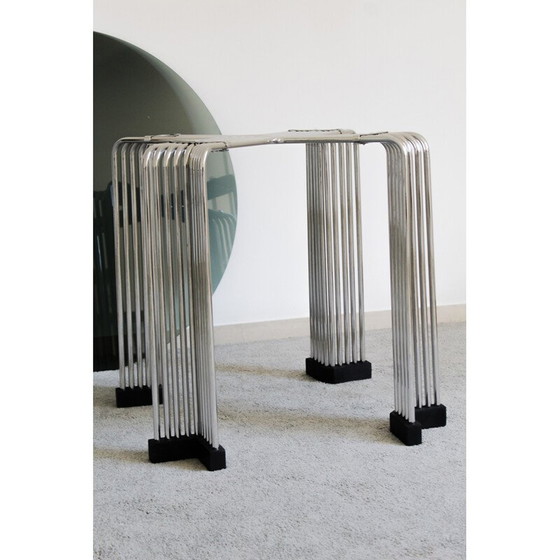 Image 1 of Table vintage en tige chromée et verre fumé, Italie 1970