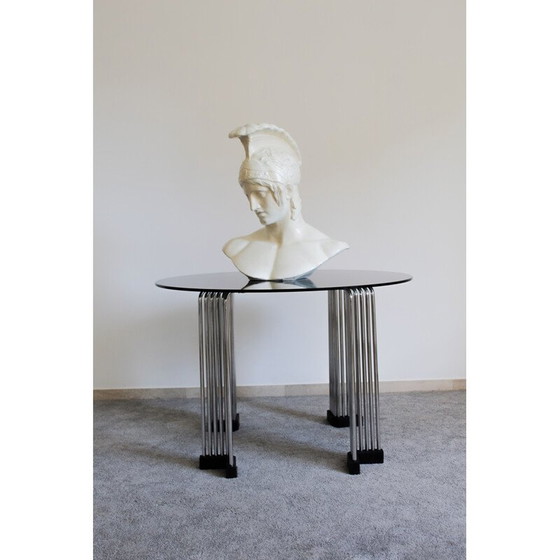 Image 1 of Table vintage en tige chromée et verre fumé, Italie 1970