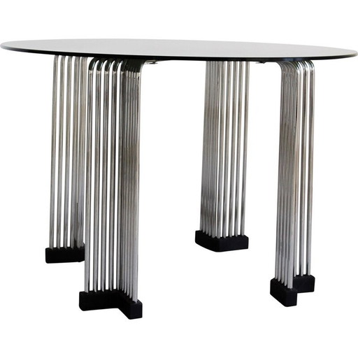 Table vintage en tige chromée et verre fumé, Italie 1970