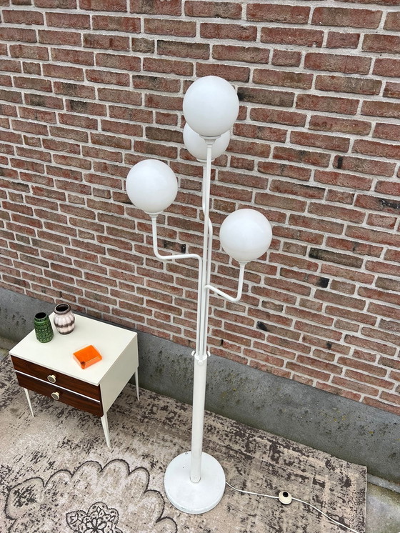 Image 1 of Lampadaire Vintage Blanc Space Age avec 4 Ampoules