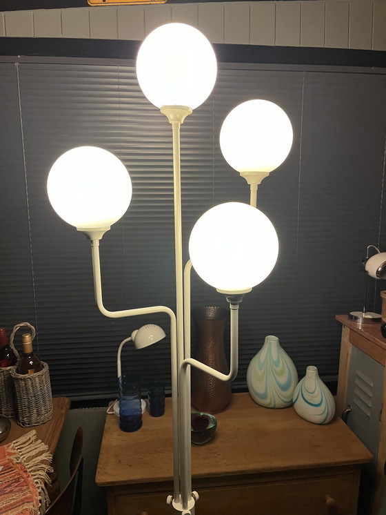 Image 1 of Lampadaire Vintage Blanc Space Age avec 4 Ampoules