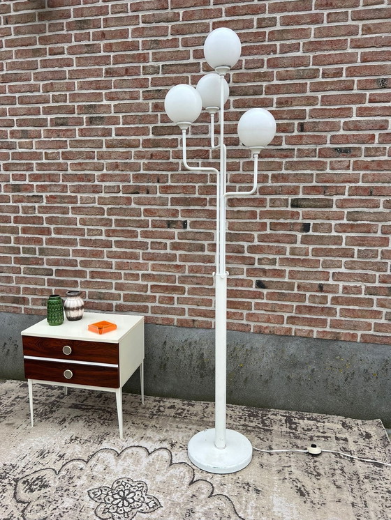 Image 1 of Lampadaire Vintage Blanc Space Age avec 4 Ampoules
