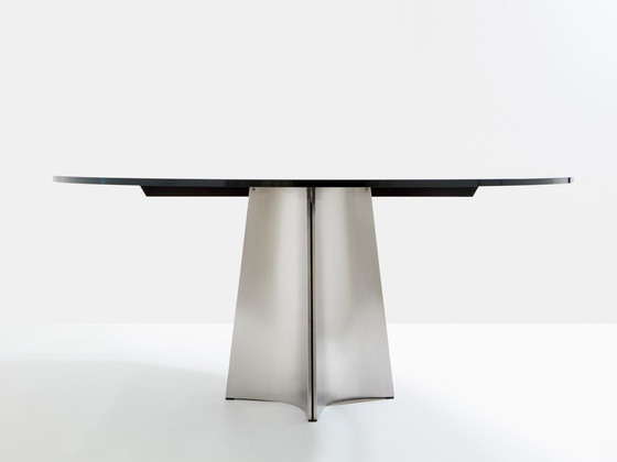 Image 1 of Luigi Saccardo for Arrmet Brushed Steel Black Glass Dining Table 1970
