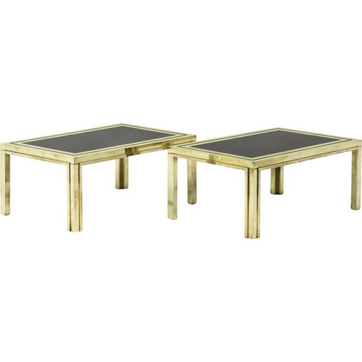 Paire de tables d'appoint vintage en laiton doré par Maison Iiwans, 1970