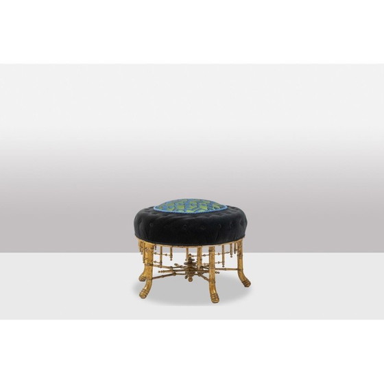 Image 1 of Pouf vintage en bois doré et tissu velours, France 1880