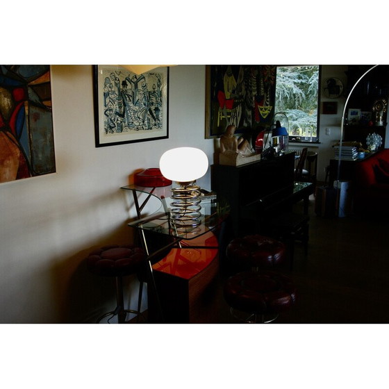 Image 1 of Lampe vintage "Bulbe" en acier chromé et opaline blanche par Ingo Maurer, Allemagne 1960