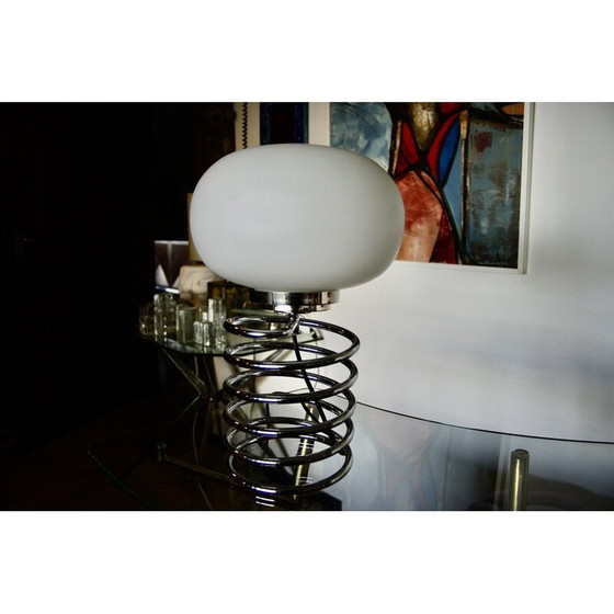 Image 1 of Lampe vintage "Bulbe" en acier chromé et opaline blanche par Ingo Maurer, Allemagne 1960