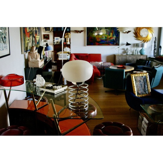 Image 1 of Lampe vintage "Bulbe" en acier chromé et opaline blanche par Ingo Maurer, Allemagne 1960