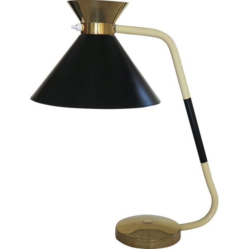 Lampe de bureau vintage en acier laqué et laiton, 1950