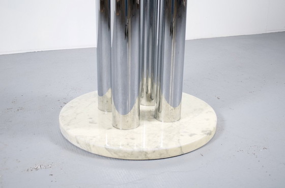 Image 1 of Table de salle à manger italienne en marbre, acier chromé et verre 70's