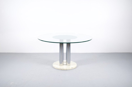 Image 1 of Table de salle à manger italienne en marbre, acier chromé et verre 70's