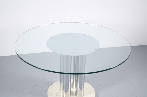 Image 1 of Table de salle à manger italienne en marbre, acier chromé et verre 70's
