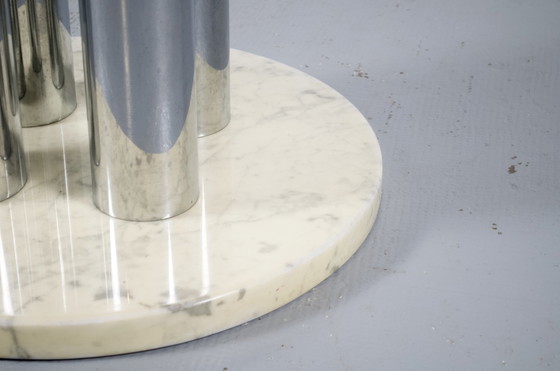 Image 1 of Table de salle à manger italienne en marbre, acier chromé et verre 70's