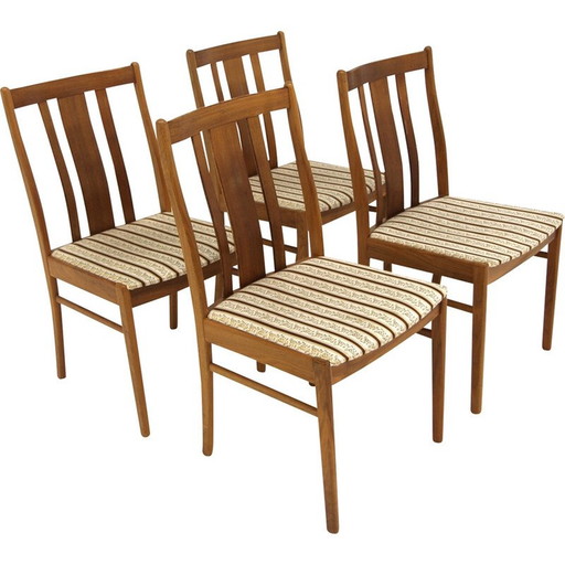 Ensemble de 4 chaises vintage en noyer et tissu, Suède 1950