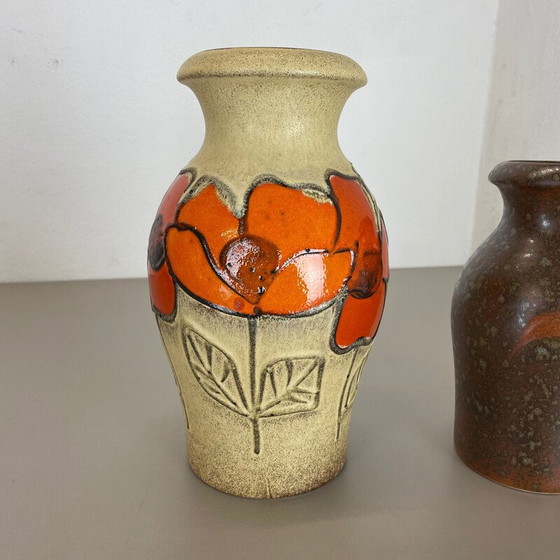 Image 1 of Paire de vases vintage en céramique de lave pour Scheurich, Allemagne 1970