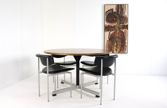 Image 1 of Table de salle à manger ronde avec plateau en cuivre 'Driebergen' Vintage