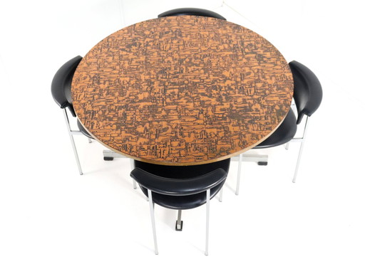 Table de salle à manger ronde avec plateau en cuivre 'Driebergen' Vintage