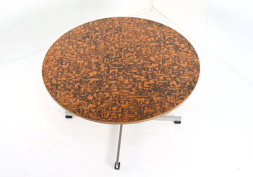 Table de salle à manger ronde avec plateau en cuivre 'Driebergen' Vintage