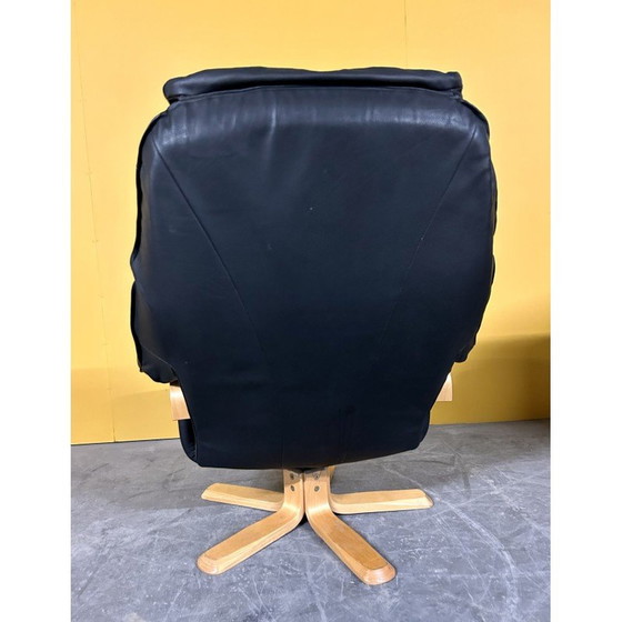 Image 1 of Fauteuil pivotant vintage danois en cuir noir, 1970