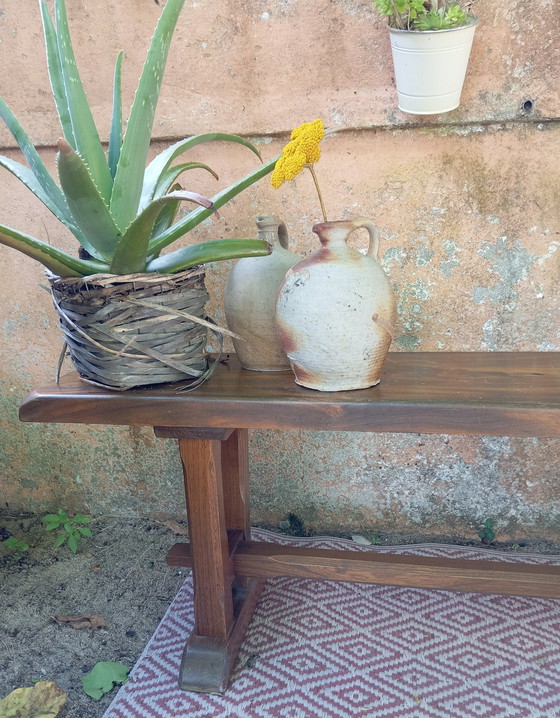 Image 1 of Paire De Bancs 2 M Bois Massif Vintage 1950