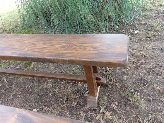 Image 1 of Paire De Bancs 2 M Bois Massif Vintage 1950