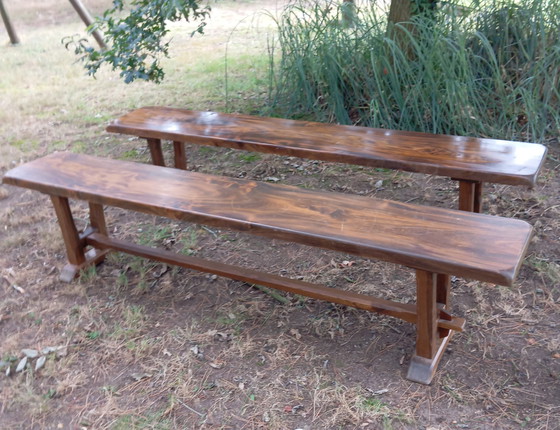 Image 1 of Paire De Bancs 2 M Bois Massif Vintage 1950