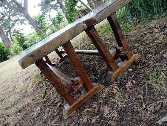 Image 1 of Paire De Bancs 2 M Bois Massif Vintage 1950